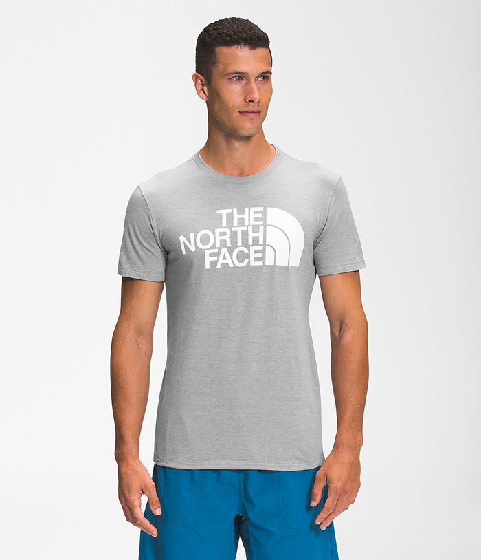 Camiseta The North Face Hombre Manga Corta Half Dome Tri-Blend Gris Claro - Peru 79613JFWZ